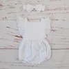 Organic Cotton Baby Girl Clothes Summer Double Gauze Kids Ruffle Romper Jumpsuit Headband Dusty Pink Playsuit For born 211011
