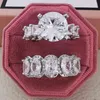 2021 Nieuwe luxe echte 925 sterling zilveren ovale prinses gesneden bruiloft ring set voor vrouwen engagementband Eternity Jewelry Zirconia R4975