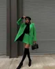 Xikom Tweed Mujeres Conjunto de dos piezas Verde Vintage Office Lady Blazer de un solo pecho Mujer Casual Cintura alta Mini Falda Traje 211119