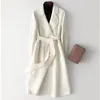 Women's Wool Blends Autumn Women White Double-faced Cashmere Coat Winter High Quality Fashion Elegant Mid-length Over the Knee Woolen Coats