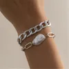 Link Chain Bohemian Style Geometric Imitation Pearl Armband Gold and Silver Color Metal Set Women's Jewel Gifts Kent22