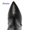 Stiefel Pereira Spitze Zehen über dem Knie Schwarz Leder Blockabsatz Lange Winter Mode Frauen Schuhe Sexy Große Größe