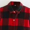 Vintage Women Red-Black Plaid Koszula Kurtka Moda Damska Z Długim Rękawem Side Pocket Bluzka Kobieta Dorywczo Soft Odzież 210515