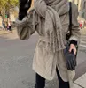 Pana de un solo pecho con cinturón Mujer Blazer Invierno Manga larga Cuello con muescas Chic Coreano Vintage Chaqueta femenina Abrigo Femme 210513
