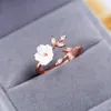 Yichen Rose Gold Plated Eesthetic Temperament Zircon Tree Leaves Shell Flower Ring PR858149185