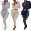 Women Two Pieces Pants Set Long Sleeve Solid Color Line Stitching Zipper Pullover Running Outfits Outdoor Jogger Sets