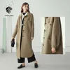 FANSILANEN Langer Mantel aus 100 % Kaschmirwolle Damen elegante Khaki-Wram-Winterjacke Übergroße Tasche Vintage gestrickt weiblich 210607