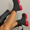 Women Short Boots square heel New Fashion Designer Solid Knitted Ankle Boots Upper Sock Winter Shoes For Ladies