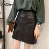 1 Black PU Leather Skirt Women Autumn High Waist Female Faux Mini A-line Party Club Wear Ladies Sexy Short 210514