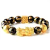 Großhandel Charm Lucky Fortune Natural Feng Shui Black Obsidian Pixiu Armband für Männer und Frauen