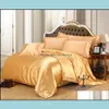 Conjuntos de cama Suprimentos Home Têxteis Jardim Clássico 95% Seda + 5% Algodão Silk Cetim Planície Sólido Conjunto Er Duvet Bedclothes Cama de Cama Preto