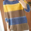 Lucykever damska jesień zima sweter w paski kolorowe patchwork luźne swetry kobiety plus rozmiar 3x casual dzianiny topy skoczek 210521