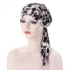 Muzułmańskie Kobiety Wstępnie związane Hijab Turban Drukuj Chemo Cap Długi Ogon Headscarf Stretch Hat Hair Loss Cover Beanie Bonnet Wrap