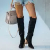 Femmes bottes au genou femmes rétro chaussures femme Sexy talons hauts dames solide daim pompes femme automne hiver longues bottes grande taille Y1125