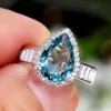 Personnalité Blue Bague en forme d'eau en forme de goutte d'eau pour femmes Élégante bijouterie de mariage de mariage de mariée de mariée