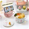 W&G Kawaii Lunch Box Set Pot Belly Cute Instant Noodle Bowl with Lid Handle 304 Stainless Steel Bento for Kids 220217