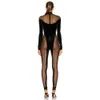 Ocstrade Bodycon Jumpsuit Sexy Transparen Mesh Noir Femmes Celebrity Soirée Clubwear 210527