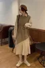Elegante Zwei Stücke Set Frauen Lose Ärmellose Weste + Gefaltetes Langes Hemd Kleid Herbst Damen Koreanische Chic Duit Outfits 210519