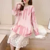 Hoge kwaliteit vrouwen meisje winter volledige mouw pullover o hals gebreide gestreepte truien schattige losse knitwear uitloper jumper tops x0721