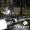 Flashampar facklor Hög Power LED Ultra Bright Torch 50W Camping Light 3 Switch Mode Waterproof Zoomable Cykel Använd batteri