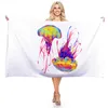 Красочное пляжное полотенце с глубоководной медузой, цифровая печать, прямоугольное банное полотенце, скатерть из микрофибры, с принтом, на открытом воздухе, для кемпинга Pic2810