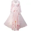 Long Women Dress 2021 Spring Evening Party Maxi Lace Two Pieces Fairy Butterfly 3D Embroidery Elegant Dresses Pink Casual