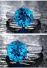 Cluster Rings Fashion Blue Crystal Aquamarine Topaz Gemstones Diamonds For Women White Gold Silver Color Jewelry Bijoux Party Accessory
