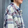 Misturas de lã feminina 2021 outono inverno casacos femininos gola virada para baixo lã cashmere xadrez elegante jaqueta longa plus size casaco