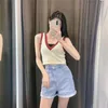 Crop Tank Top Women Contrast Beige Wide Straps Woman Sports Fashion V Neck Sexy Women's Summer s 210519