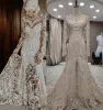 Mermaid 2022 Designer Country Wedding Jurken Bridal Gown Sweep Train Bateau Neck met lange mouwen plooien ruches op maat gemaakte vestido de novia