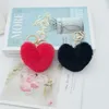 Love fox fur ball key Rings 8-character key-chain peach heart plush car ornaments creative couple heart-shaped pendant