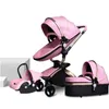 Poussettes # Cuir de luxe 3 en 1 poussette de bébé Suspension bidirectionnelle 2 siège auto de sécurité Born Bassinet Carriage Pram Fold1 Q240429