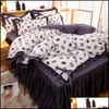 Set di biancheria da letto Forniture Tessili per la casa Set di pino da giardino Fl Queen King Copriletto Copripiumino principessa Er Federa Gonna da letto in pizzo per ragazze Letto di lusso