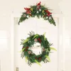 Decorative Flowers & Wreaths PVC Christmas Wreath Olive Branch Pine Needles Cone Mixed Decoration Door Hanging Luminous Red Fruit