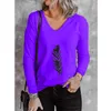 Haut Femme Hiver Lady Casual Z Długim Rękawem T Koszulki Y2K Loose Poliester Solid Color Feather Print T-Shirt Plus Size Women Odzież 210604