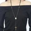30 "8mm roestvrij staal rozenkrans kralen ketting zwart en goud kleur met heilige Jezus Christus Crucifix cross hanger hip-hop sieraden voor mannen vrouwen
