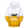 Мода 3d pug hoodies Мужчины Женщины Толстовки Harajuku Hoodie Pullover Осень С капюшоном Случайные мальчики Девочки Streetwear 210813