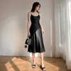 Women Dresses Summer Shiny Satin Spaghetti Strap Green Champagne Black Sexy Elegant French Dress Vestidos De Mujer 210608