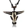 Vintage Etnisk Biker Bull Skull Get Head Halsband Man Hänge Halsband Ko Pagan Pendant Retro Läder Resin Halsband Herr