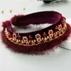 PROLY New Fashion Women Headband Fluffy Fluff Winter Hairband Adult Luxurious Rhinestone Baroque Hair Accessories Wholesale X0722