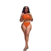 2022 Women Split Swimsuit 2 Piece Bikini Sets Sexy Off Shoulder Hollow Out Crop Top Vest Beach Shorts Swim Trunks Suits Underwear