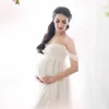 Maternity Off Shoulder Chiffong Gown Fotografi Lace Split Front Maxi Klänning För Photoshoot Dress Baby Shower Graviditet Dress D30 Y0924