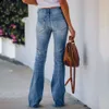 Femmes Designer surdimensionné Jeans large jambe taille Stretch Mom Jean Bell Bottom Vêtements Blue Denim Pantalon Bootcut en détresse Pantalon