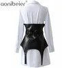 Fashion Spring Summer Long Sleeve Women White Shirt Dress Female Mini Tunic with Removable PU Waist Corset 210604