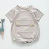 Baby Boy Girl Short Sleeve Big Pocket Rompers born Summer Kids Infant Clothes Jumpsuits 0-3Yrs 210429