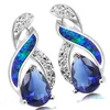 925 Sterling Silver Smycken Satser Naturligt Opal Äkta Ocean Blå Sapphire 8 Design Hängsmycke Halsband Örhängen Julklappar Opjs6