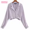 Francese viola monopetto risvolto allentato sottile a maniche lunghe protezione solare femminile camicia semplice casual drappeggio Harajuku Chic Top da donna 210507