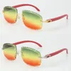 Metal Rimless C Decoration Wood Sunglasses Men Women with Red Wooden Pear shape face Glasses UV400 Multicolor choice Lens 18K gold3096401