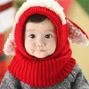 Cappelli da festa Bambino inverno all'uncinetto caldo cappuccio cappuccio ragazze ragazze fatte a mano a mano in lana di lana tappo di filato di lana carino forma di cane a forma di orecchio sciarpa sciarpa cappello babys sn1479