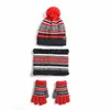 Bellissimi colori caramelle strisce bambini sciarpa cappello guanti set stile grosso caldo pom-pom berretto in pile sciarpe Infinity